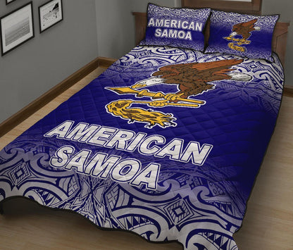 American Samoa Quilt Bed Set - American Samoa Flag Polynesian Tattoo Blue Frog