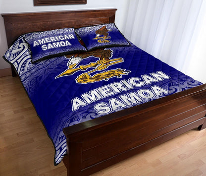 American Samoa Quilt Bed Set - American Samoa Flag Polynesian Tattoo Blue Frog