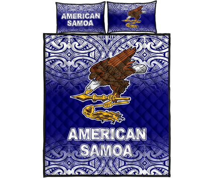 American Samoa Quilt Bed Set - American Samoa Flag Polynesian Tattoo Blue Frog