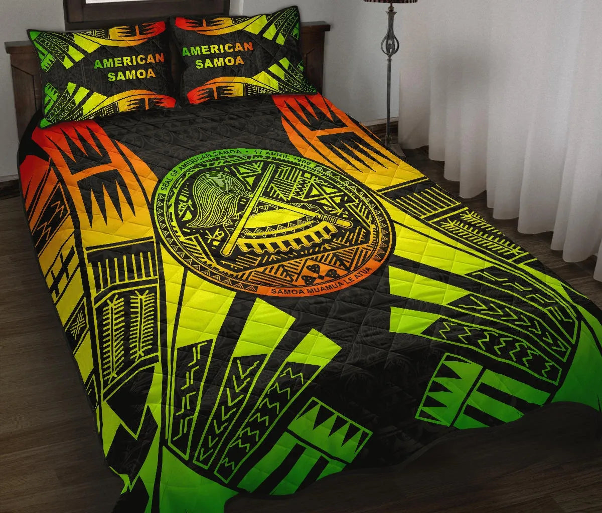 American Samoa Quilt Bed Set - American Samoa Seal Polynesian Reggae Tattoo