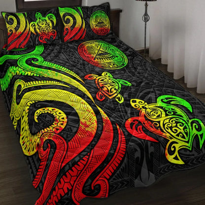 American Samoa Quilt Bed Set - Reggae Tentacle Turtle