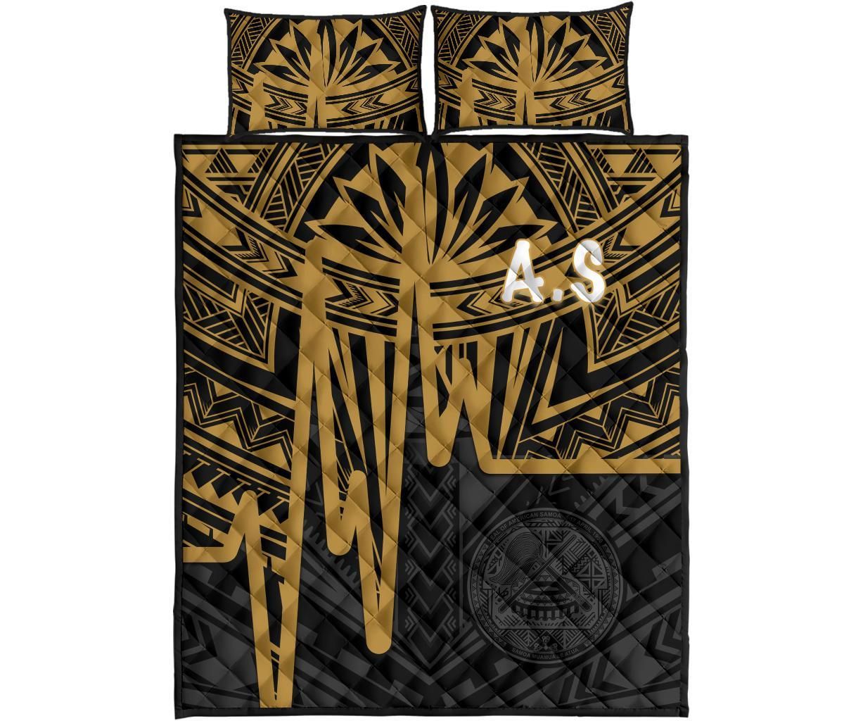 American Samoa Quilt Bed Set - Seal With Polynesian Pattern Heartbeat Style (Gold)