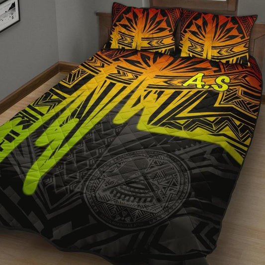 American Samoa Quilt Bed Sets - Seal With Polynesian Pattern Heartbeat Style (Reggae)