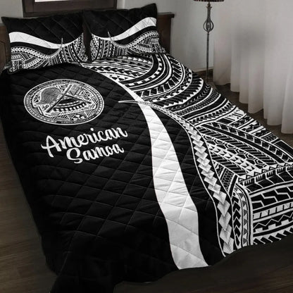 American Samoa Quilt Bed Set - White Polynesian Tentacle Tribal Pattern