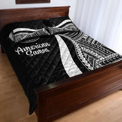 American Samoa Quilt Bed Set - White Polynesian Tentacle Tribal Pattern