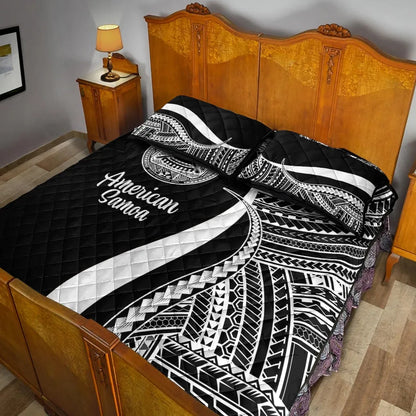 American Samoa Quilt Bed Set - White Polynesian Tentacle Tribal Pattern