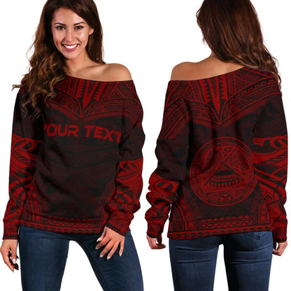 American Samoa Polynesian Chief Custom Personalised Women Off Shoulder Sweater - Red Version