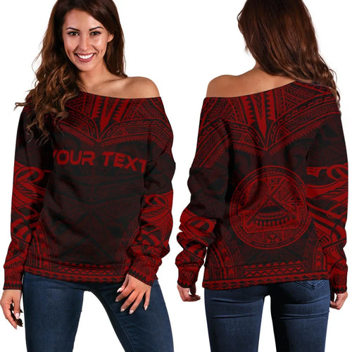 American Samoa Polynesian Chief Custom Personalised Women Off Shoulder Sweater - Red Version