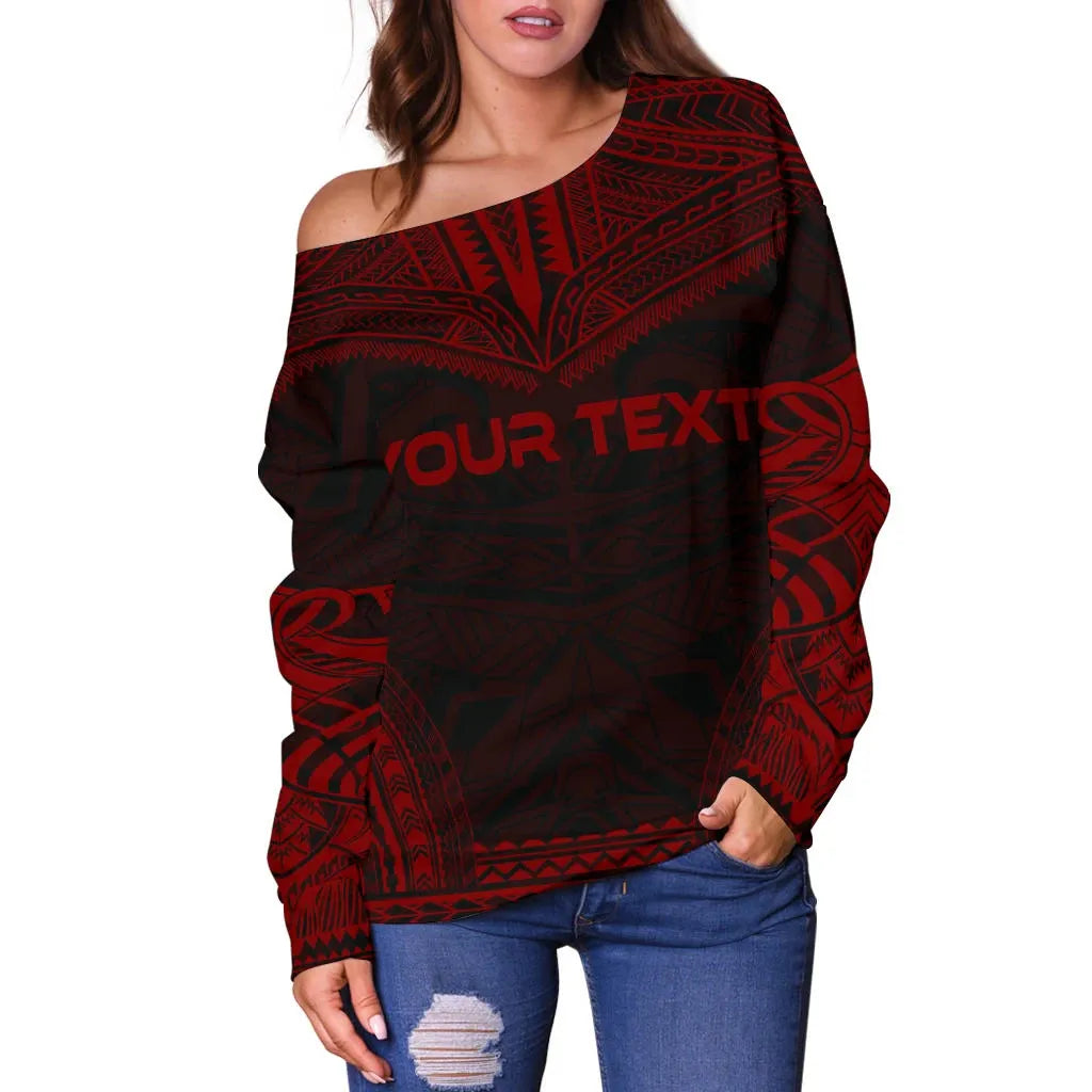American Samoa Polynesian Chief Custom Personalised Women Off Shoulder Sweater - Red Version