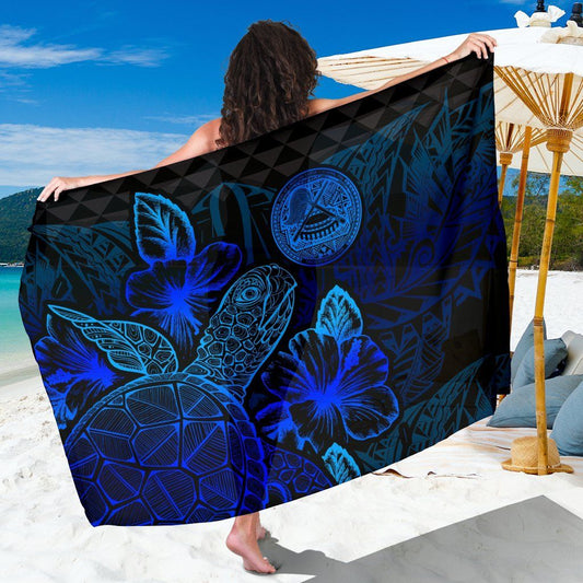 American Samoa Sarong - Turtle Hibiscus Pattern Blue