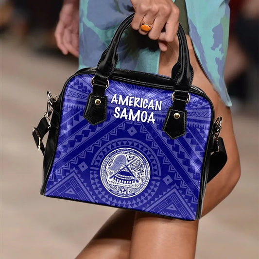 American Samoa Shoulder Handbag - Seal In Polynesian Tattoo Style (Blue)