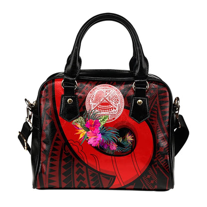 American Samoa Shoulder Handbag - Polynesian Hook And Hibiscus (Red)