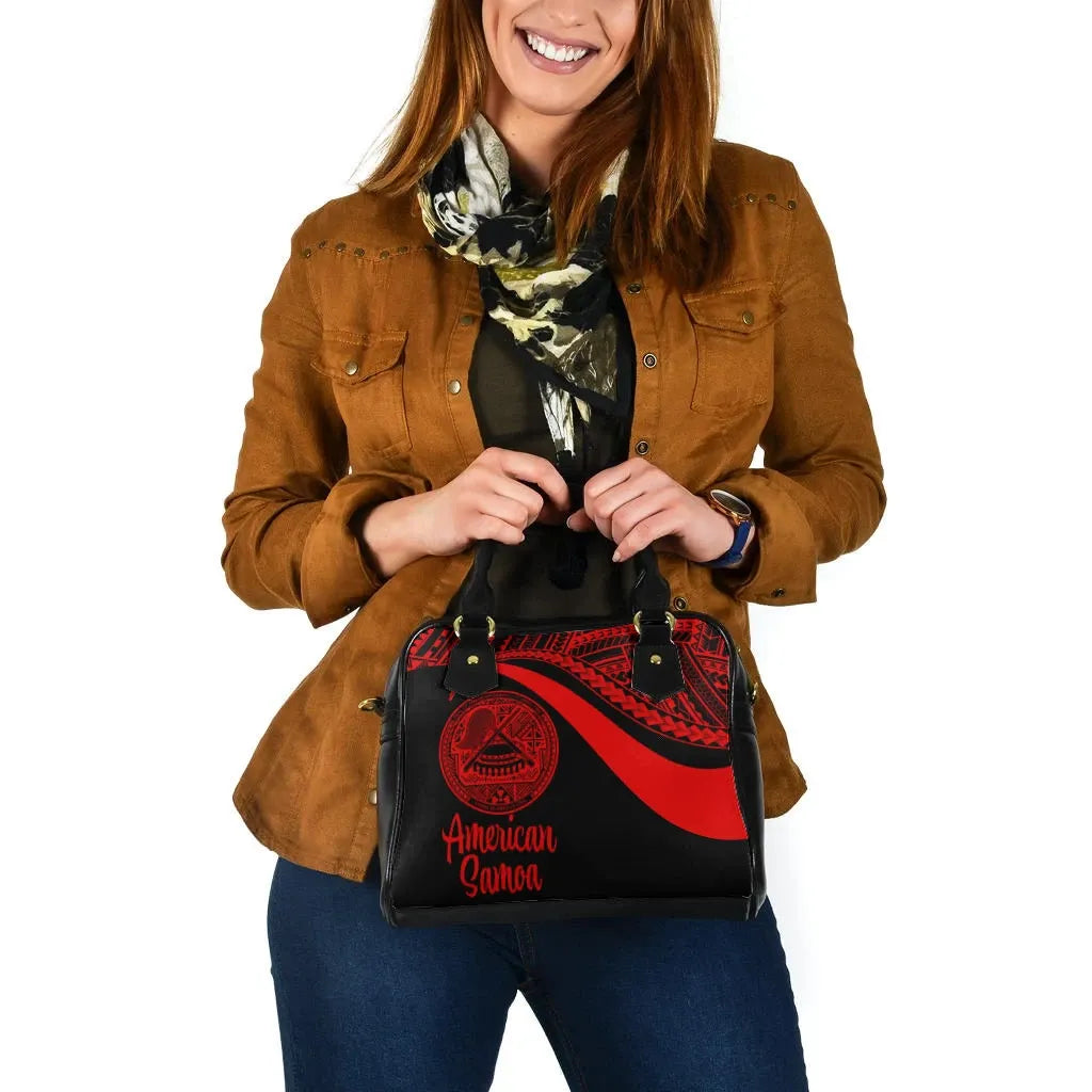 American Samoa Shoulder Handbag - Red Polynesian Tentacle Tribal Pattern