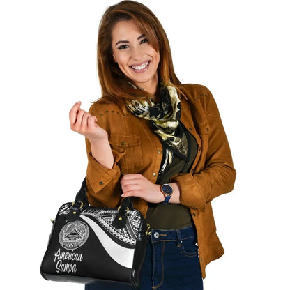 American Samoa Shoulder Handbag - White Polynesian Tentacle Tribal Pattern