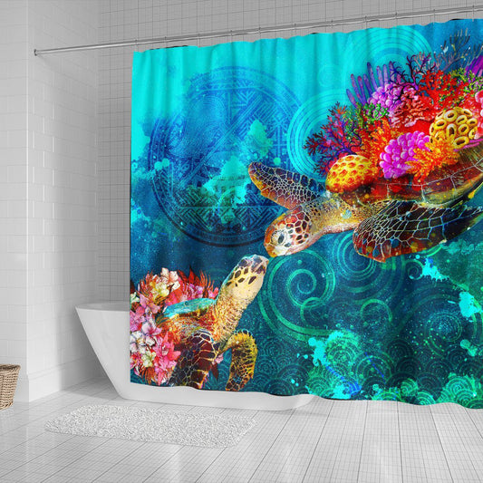 American Samoa Shower Curtain - Sea Turtle Coral Treasure