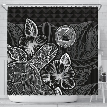 American Samoa Shower Curtain Turtle Hibiscus Black