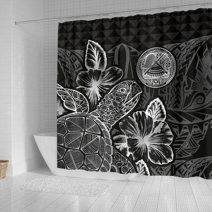 American Samoa Shower Curtain Turtle Hibiscus Black