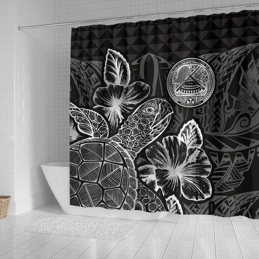American Samoa Shower Curtain Turtle Hibiscus Black