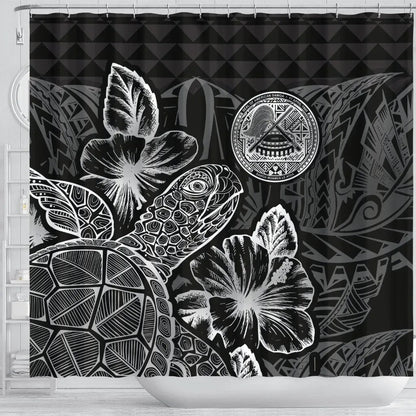American Samoa Shower Curtain Turtle Hibiscus Black