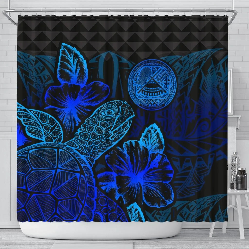 American Samoa Shower Curtain Turtle Hibiscus Blue