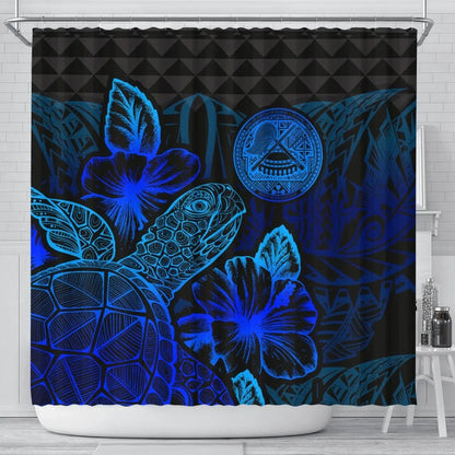 American Samoa Shower Curtain Turtle Hibiscus Blue