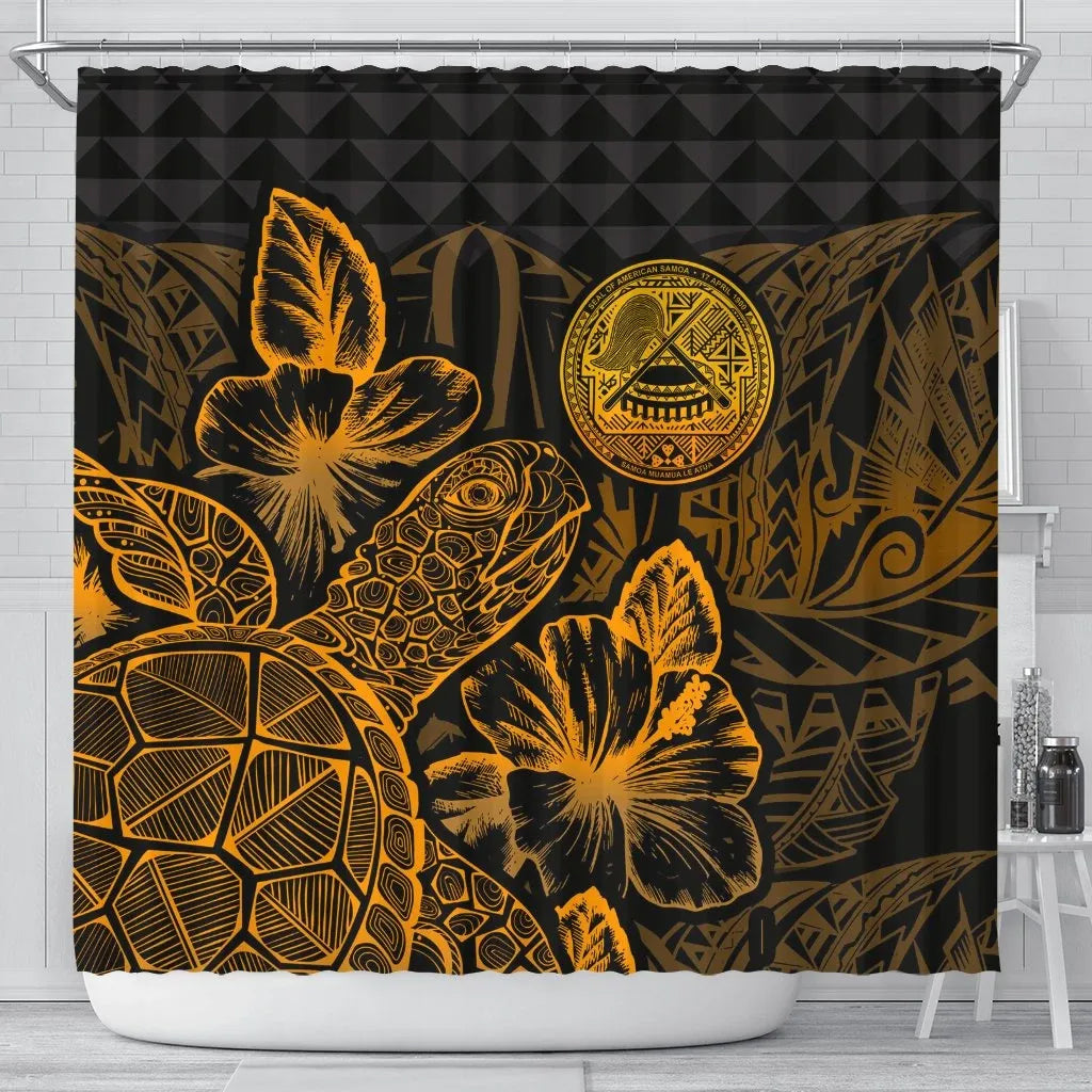 American Samoa Shower Curtain Turtle Hibiscus Gold