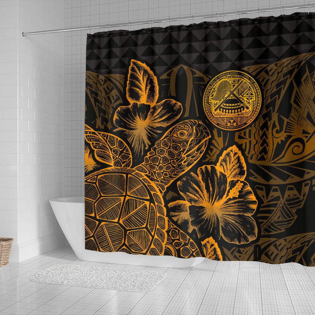 American Samoa Shower Curtain Turtle Hibiscus Gold