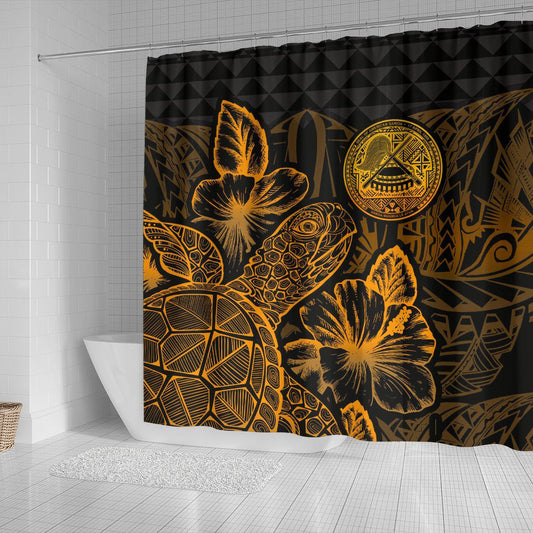 American Samoa Shower Curtain Turtle Hibiscus Gold