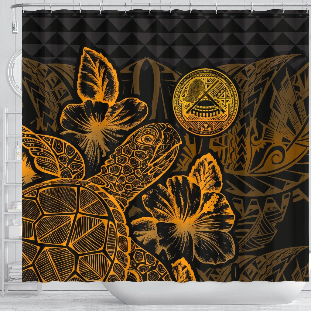 American Samoa Shower Curtain Turtle Hibiscus Gold