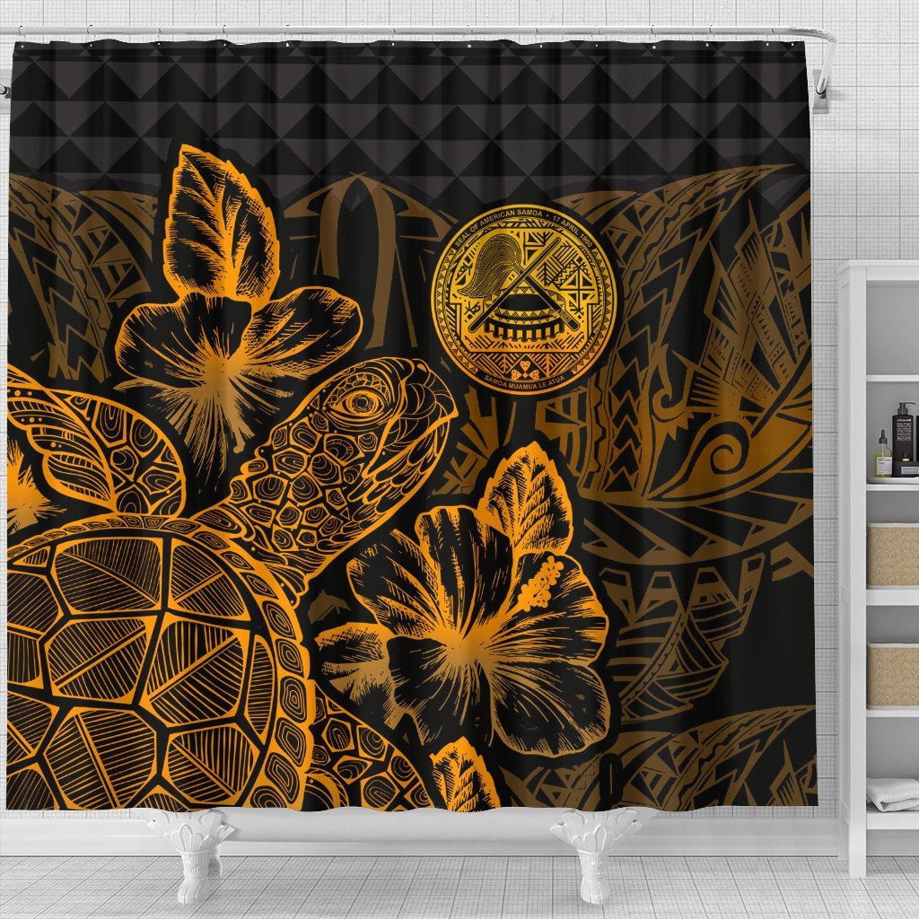 American Samoa Shower Curtain Turtle Hibiscus Gold