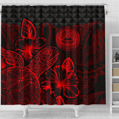 American Samoa Shower Curtain Turtle Hibiscus Red