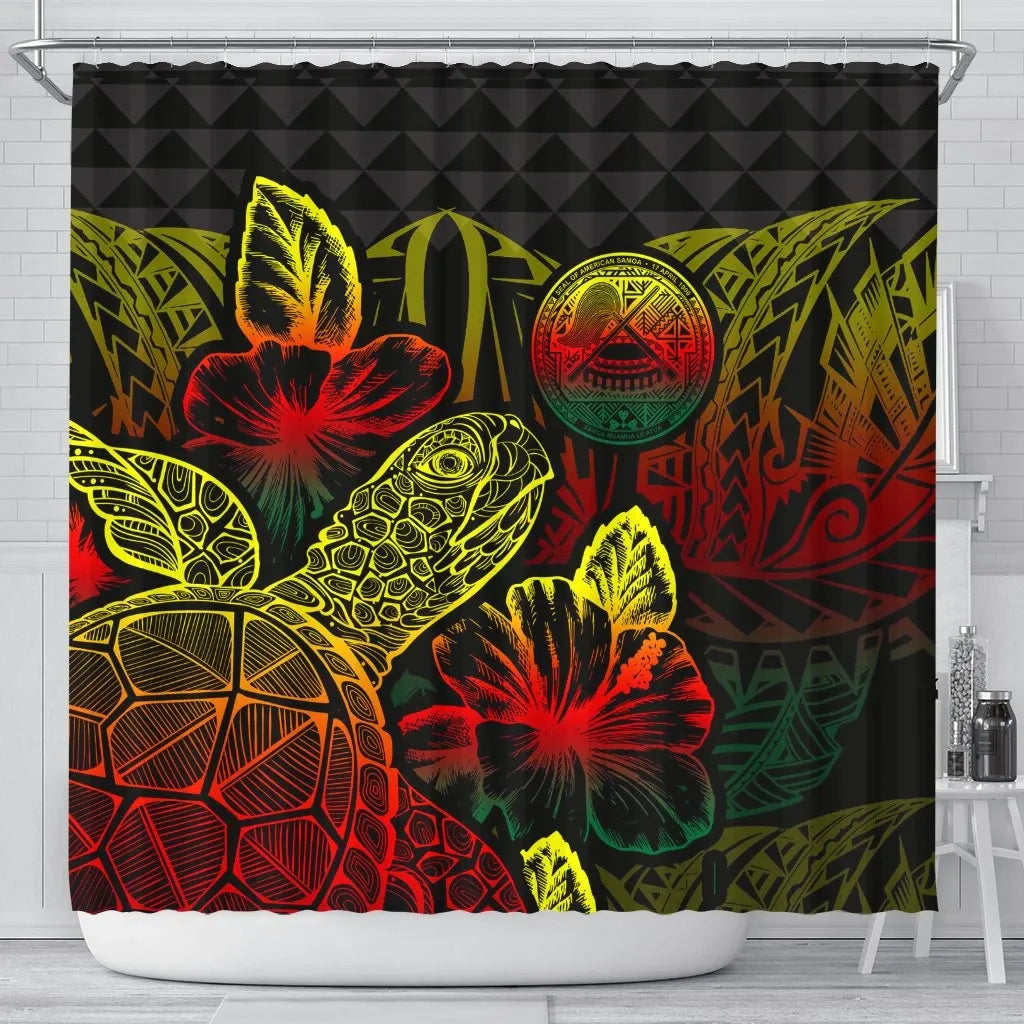 American Samoa Shower Curtain Turtle Hibiscus Reggae