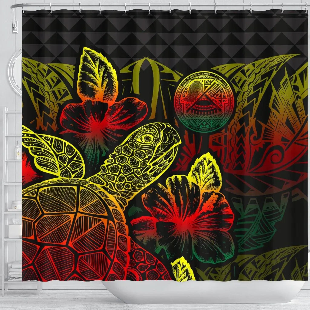 American Samoa Shower Curtain Turtle Hibiscus Reggae