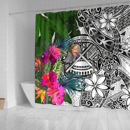 American Samoa Shower Curtain White - Turtle Plumeria Banana Leaf