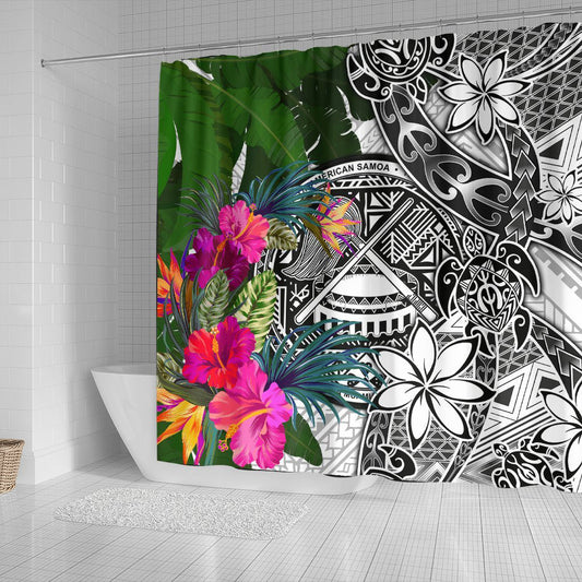 American Samoa Shower Curtain White - Turtle Plumeria Banana Leaf