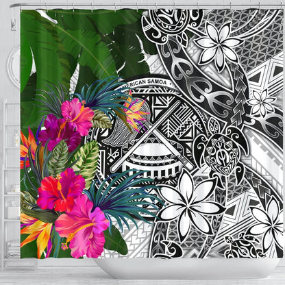 American Samoa Shower Curtain White - Turtle Plumeria Banana Leaf