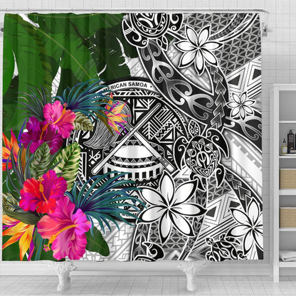 American Samoa Shower Curtain White - Turtle Plumeria Banana Leaf