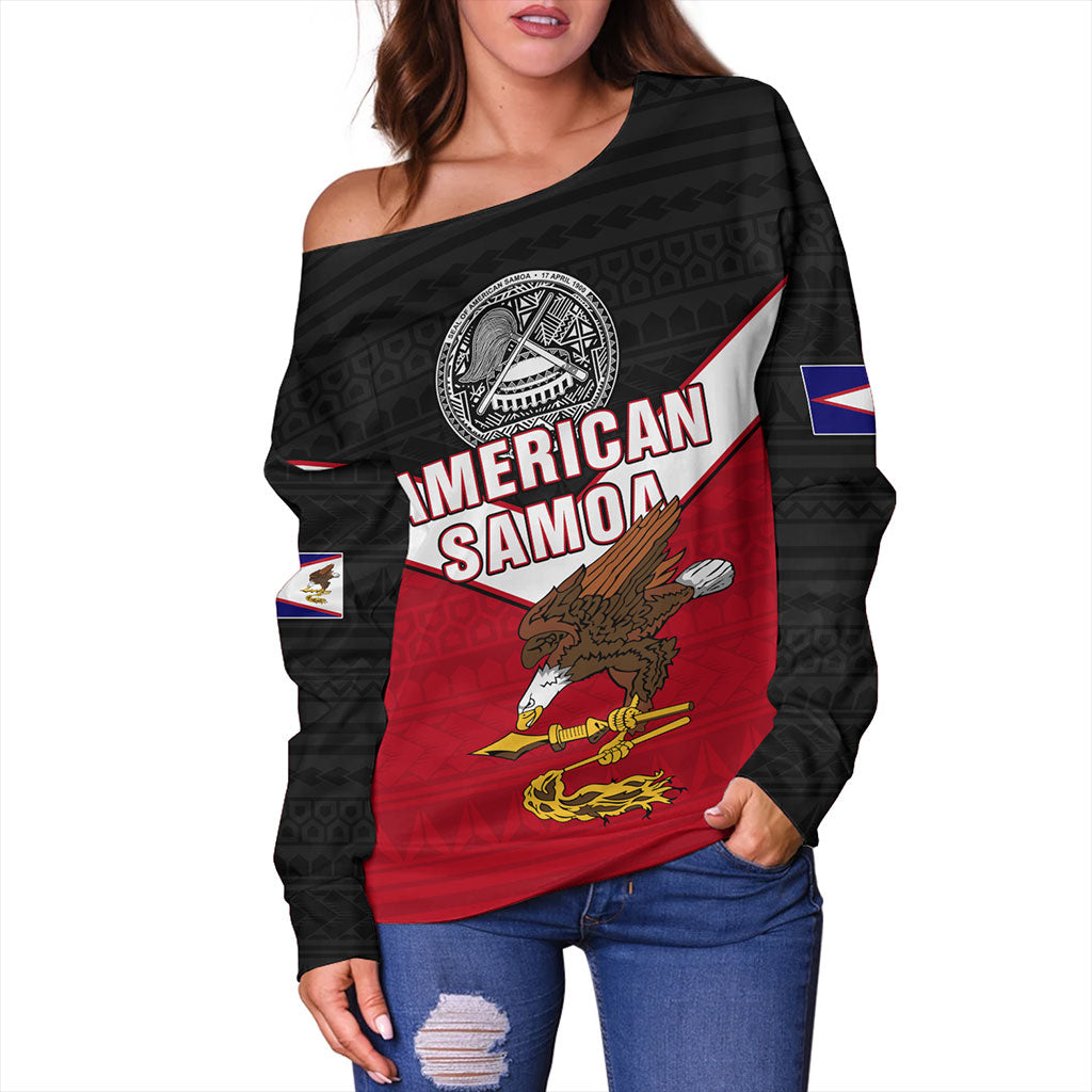 American Samoa Off Shoulder Sweatshirt Custom Polynesian Tribal Sport Style