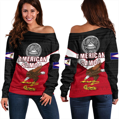 American Samoa Off Shoulder Sweatshirt Custom Polynesian Tribal Sport Style