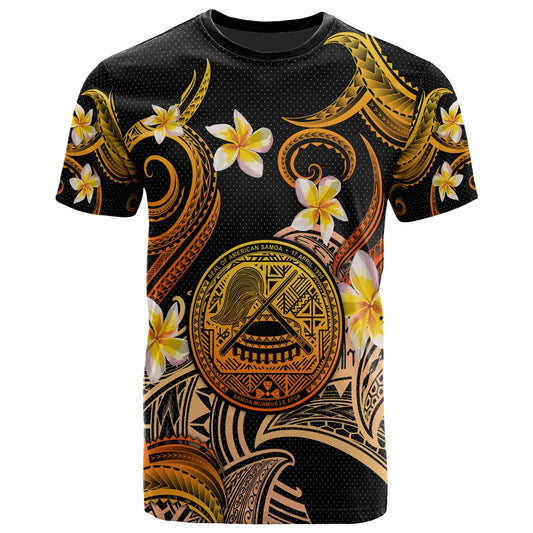 American Samoa T-shirt - Custom Personalised Polynesian Waves with Plumeria Flowers (Orange)