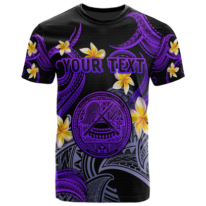 American Samoa T-shirt - Custom Personalised Polynesian Waves with Plumeria Flowers (Purple)