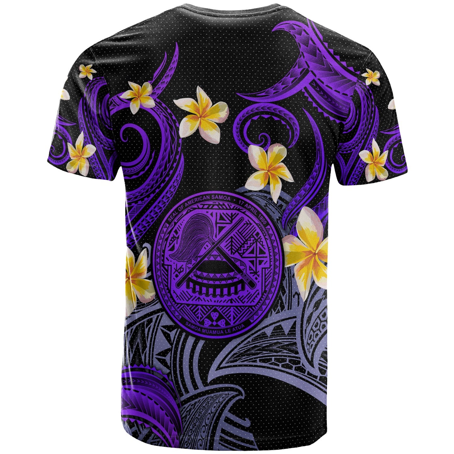 American Samoa T-shirt - Custom Personalised Polynesian Waves with Plumeria Flowers (Purple)