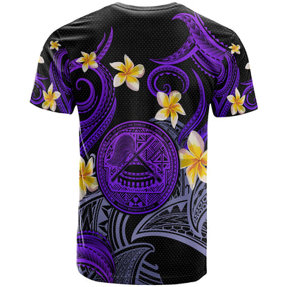 American Samoa T-shirt - Custom Personalised Polynesian Waves with Plumeria Flowers (Purple)