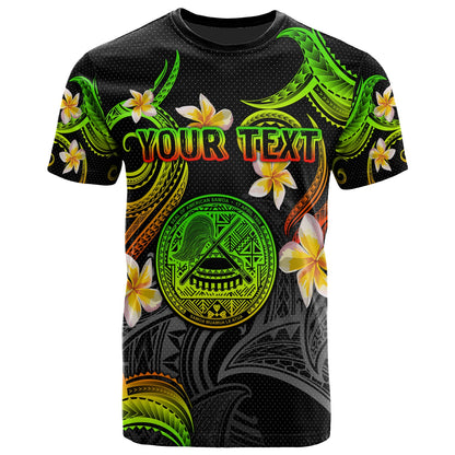 American Samoa T-shirt - Custom Personalised Polynesian Waves with Plumeria Flowers (Reggae)