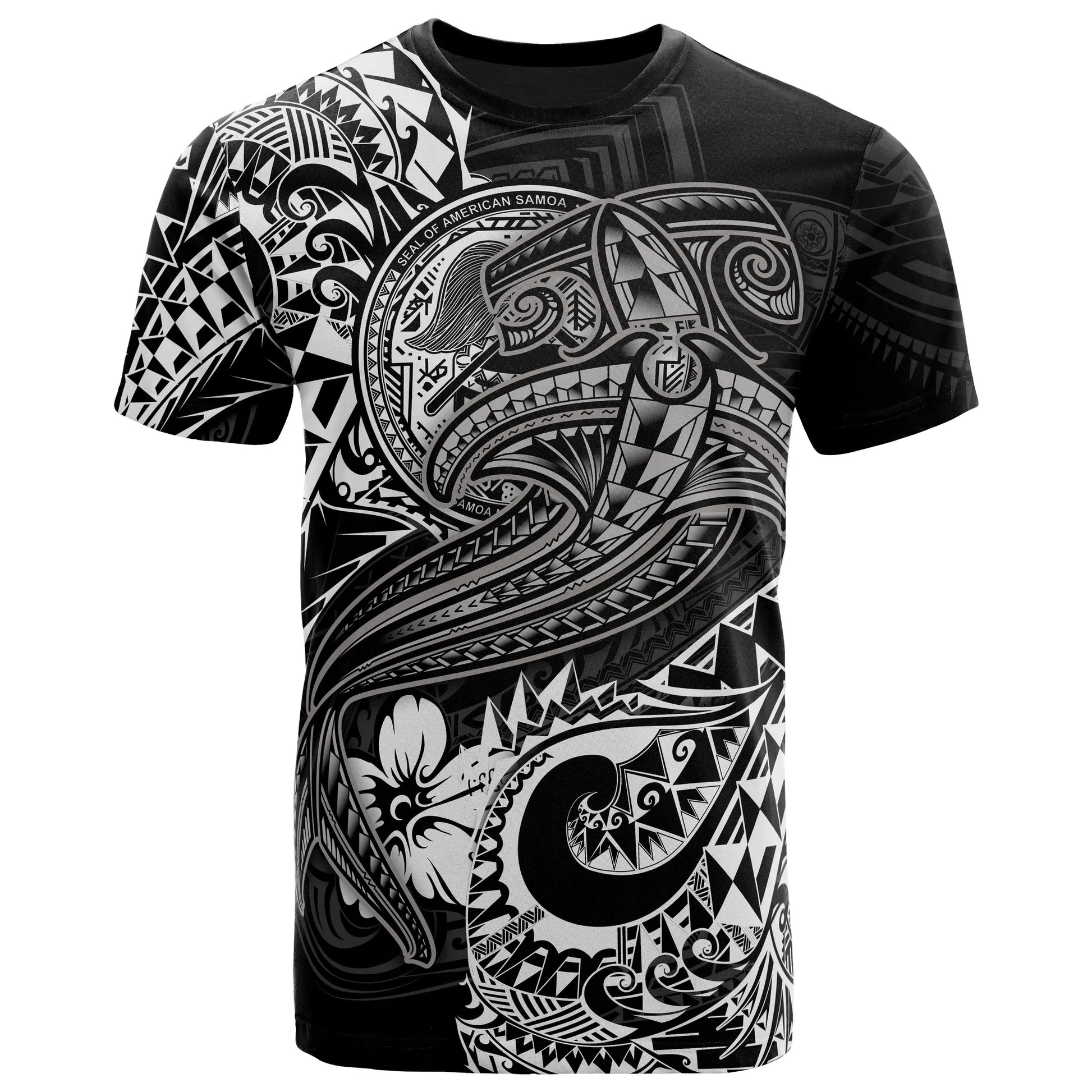 American Samoa T-shirt - White Shark Polynesian Tattoo