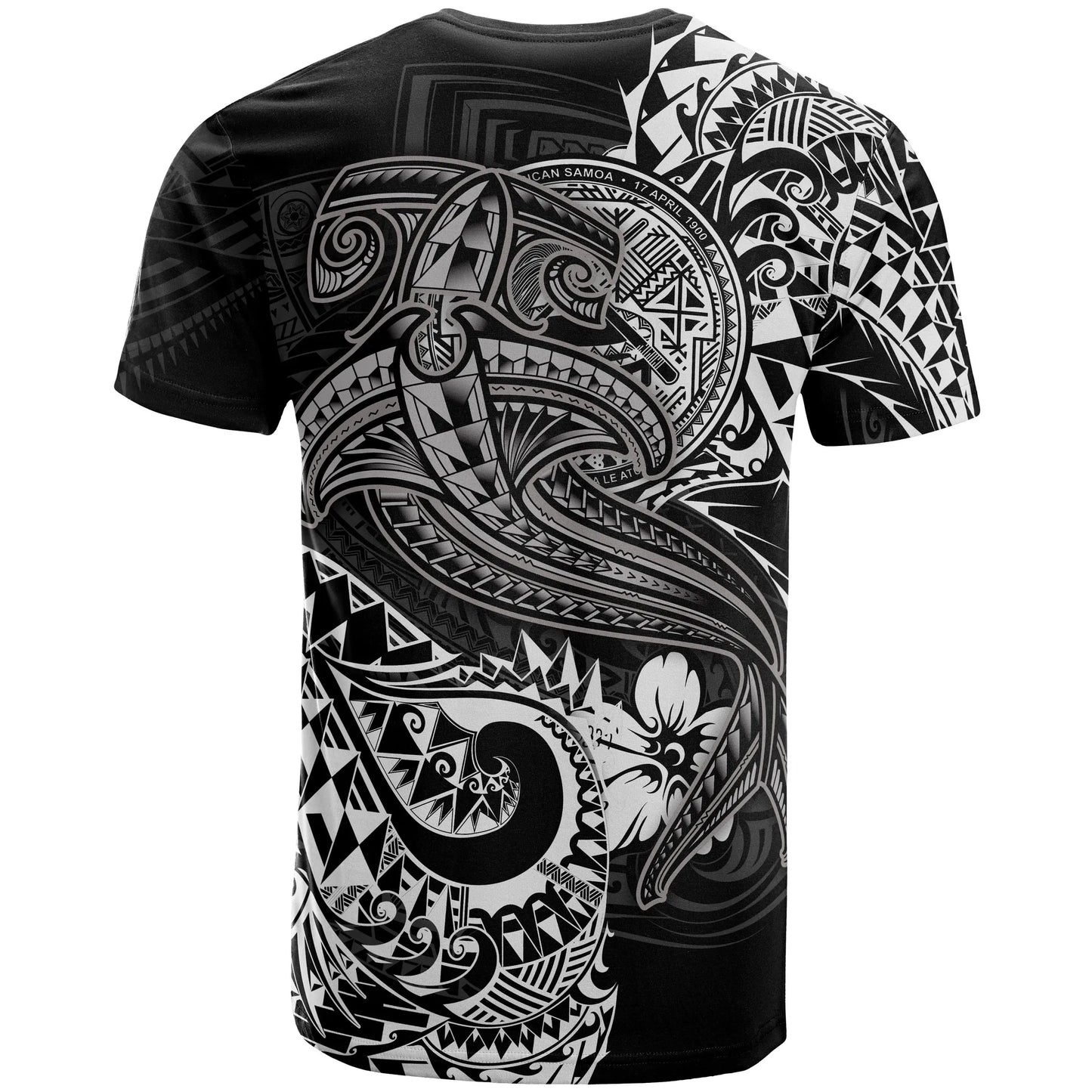 American Samoa T-shirt - White Shark Polynesian Tattoo
