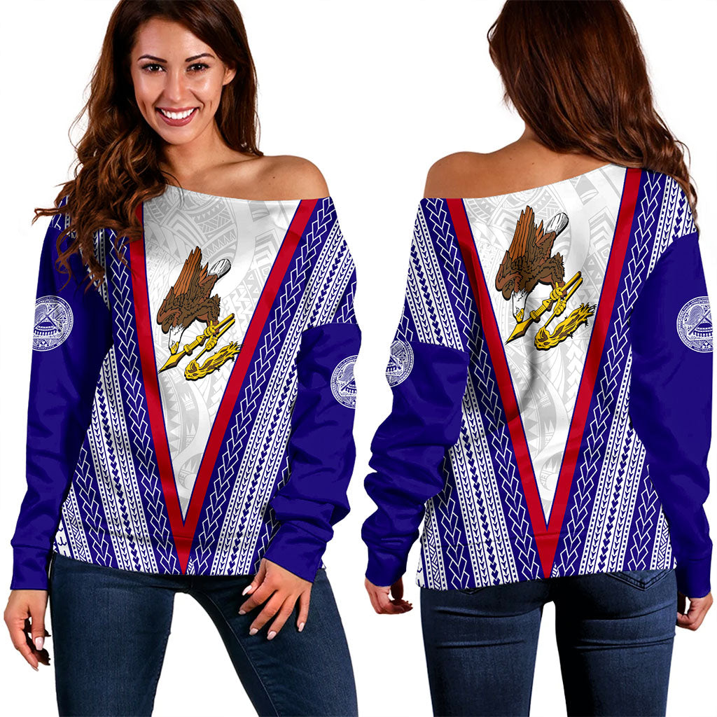 American Samoa Off Shoulder Sweatshirt Polynesian Tribal Flag