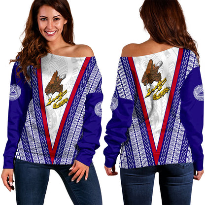 American Samoa Off Shoulder Sweatshirt Polynesian Tribal Flag