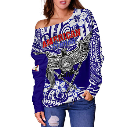 American Samoa Off Shoulder Sweatshirt Tribal Polynesian Eagle Style