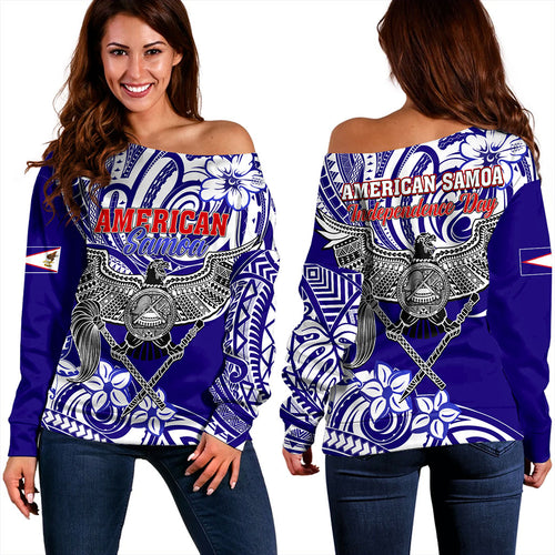 American Samoa Off Shoulder Sweatshirt Tribal Polynesian Eagle Style